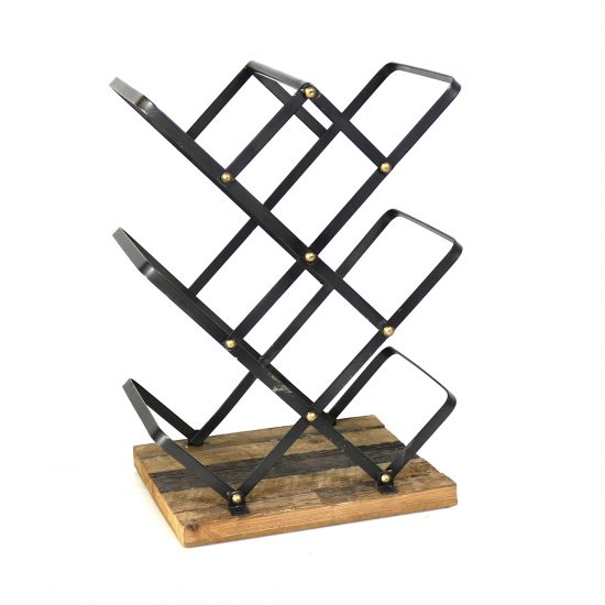 Industrial Style Criss Cross Wine Rack with Wooden Base