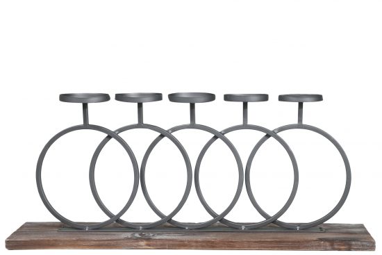 Wood and Metal Candle Holder with Interlocking 5 Rings