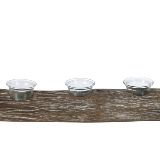 Wooden Branch Candle Holder with 5 Glass Hurricanes