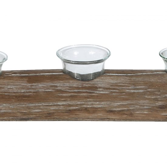 Wooden Branch Candle Holder with 3 Glass Hurricanes