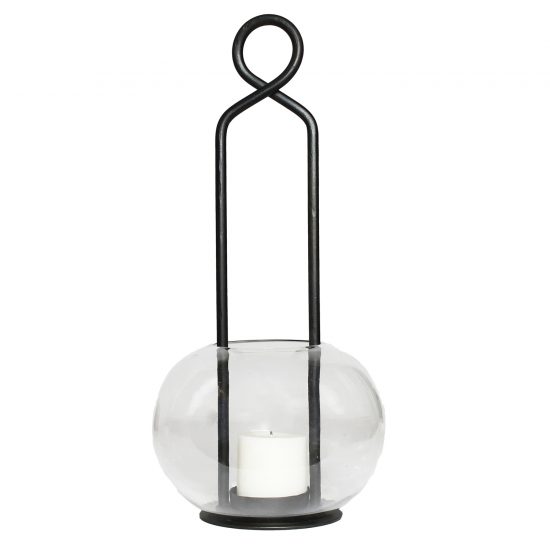 Modern Styled Metal Lamp with Top Loop and Bubble Glass Hurricane