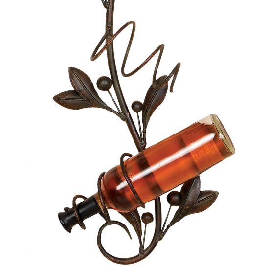 Metal Wall Wine Bottle Holder with 4 Slots and Leaf Accents