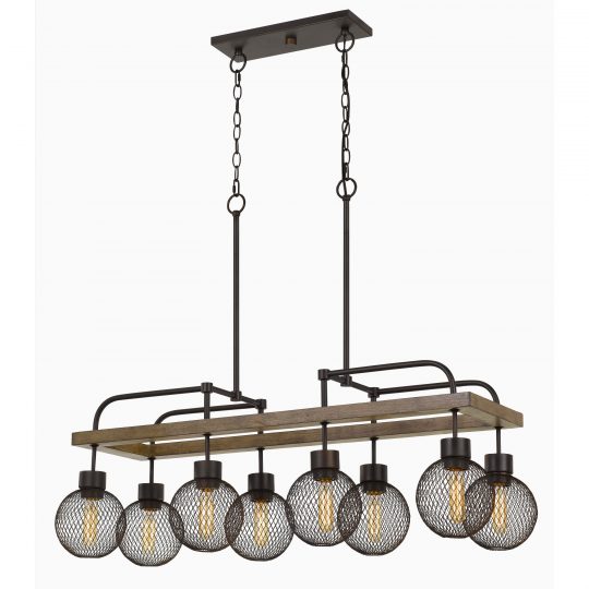 8 Bulb Chandelier with Wooden Frame and Metal Orb Shades