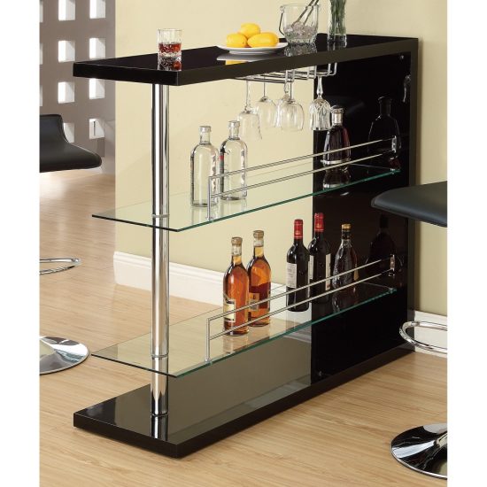 Enticing Rectangular Bar Unit with 2 Shelves and Wine Holder