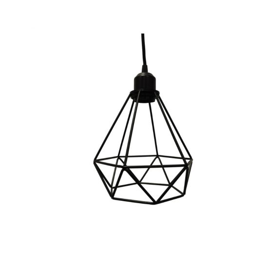 Polygon Diamond Shaped Wire Pendant Light With Black Top