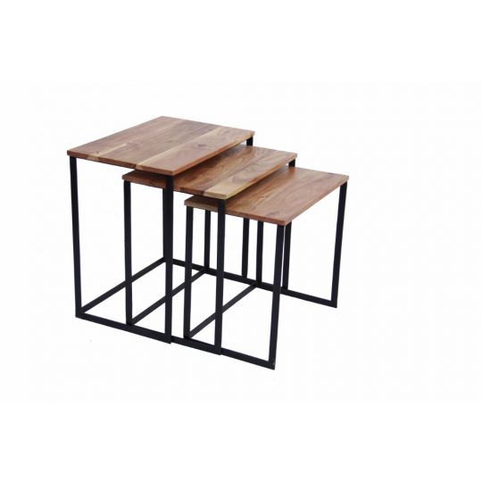 Wooden Nesting Coffee End Tables With Metal Base
